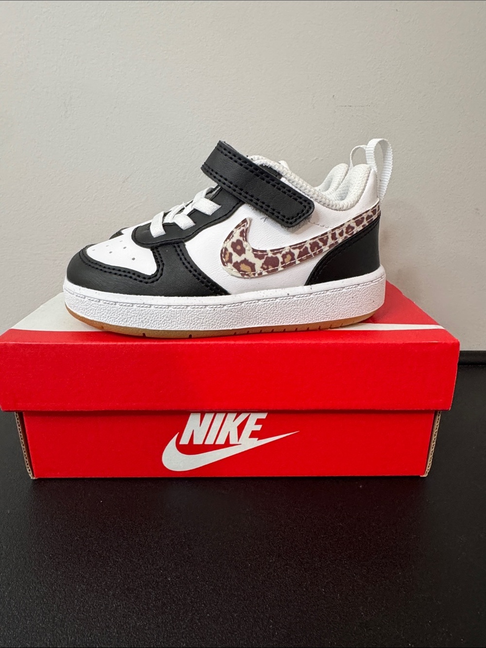 Nike Court Borough Low Black White Leopard Toddler Size 7c New NIB